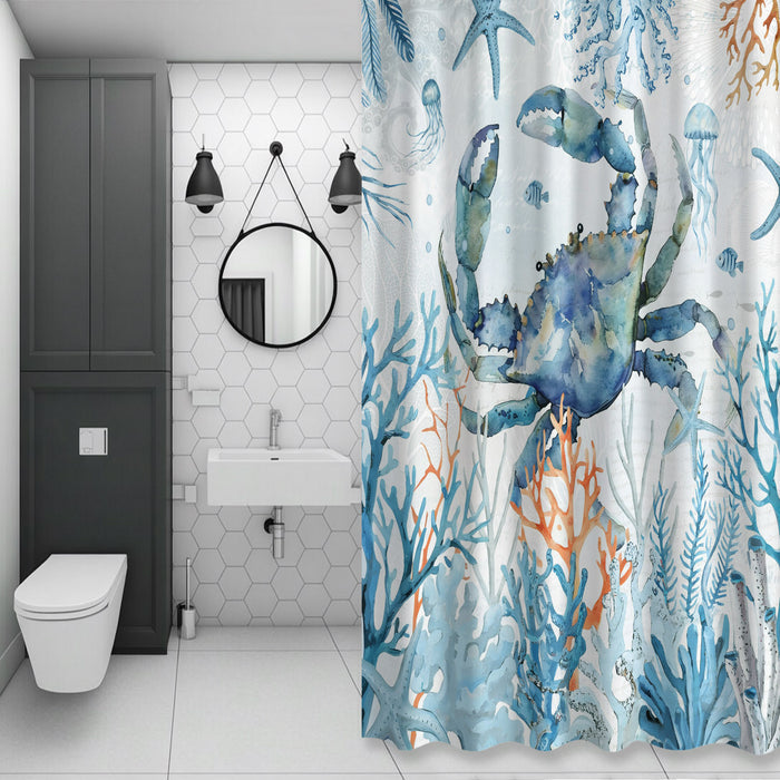 Bedliving Shower Curtain for Bathroom Crab Blue Decorative Shower Curtains Set with 12 Hooks Ocean Coral Starfish Bath Curtain Bedliving Waterproof Fabric 72x72 inch