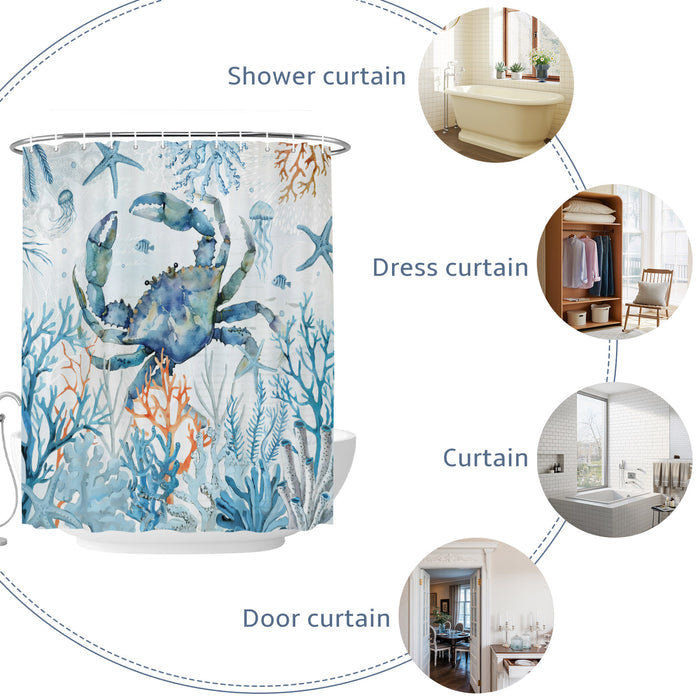 Bedliving Shower Curtain for Bathroom Crab Blue Decorative Shower Curtains Set with 12 Hooks Ocean Coral Starfish Bath Curtain Bedliving Waterproof Fabric 72x72 inch