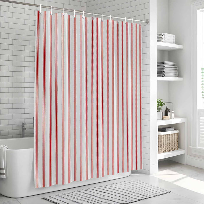 Bedliving Shower Curtain for Bathroom Red Stripes Decorative Shower Curtains Set with 12 Hooks Red Beige Vertical Striped Bath Curtain Bedliving Waterproof Fabric 72x72 inch