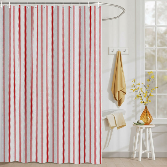 Bedliving Shower Curtain for Bathroom Red Stripes Decorative Shower Curtains Set with 12 Hooks Red Beige Vertical Striped Bath Curtain Bedliving Waterproof Fabric 72x72 inch