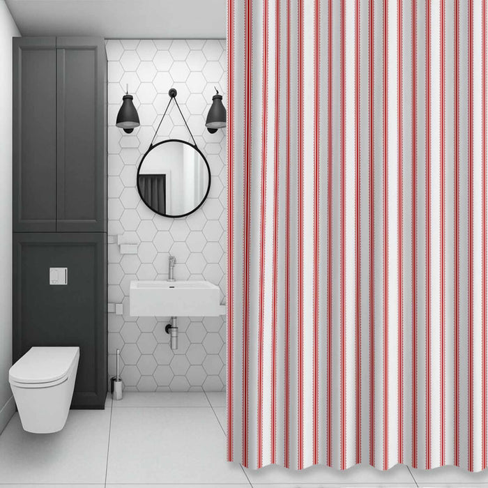 Bedliving Shower Curtain for Bathroom Red Stripes Decorative Shower Curtains Set with 12 Hooks Red Beige Vertical Striped Bath Curtain Bedliving Waterproof Fabric 72x72 inch