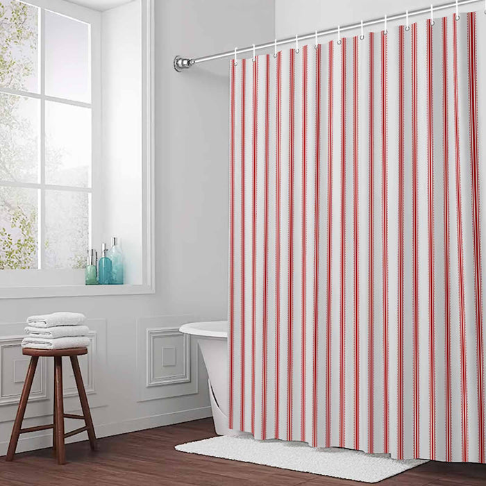 Bedliving Shower Curtain for Bathroom Red Stripes Decorative Shower Curtains Set with 12 Hooks Red Beige Vertical Striped Bath Curtain Bedliving Waterproof Fabric 72x72 inch