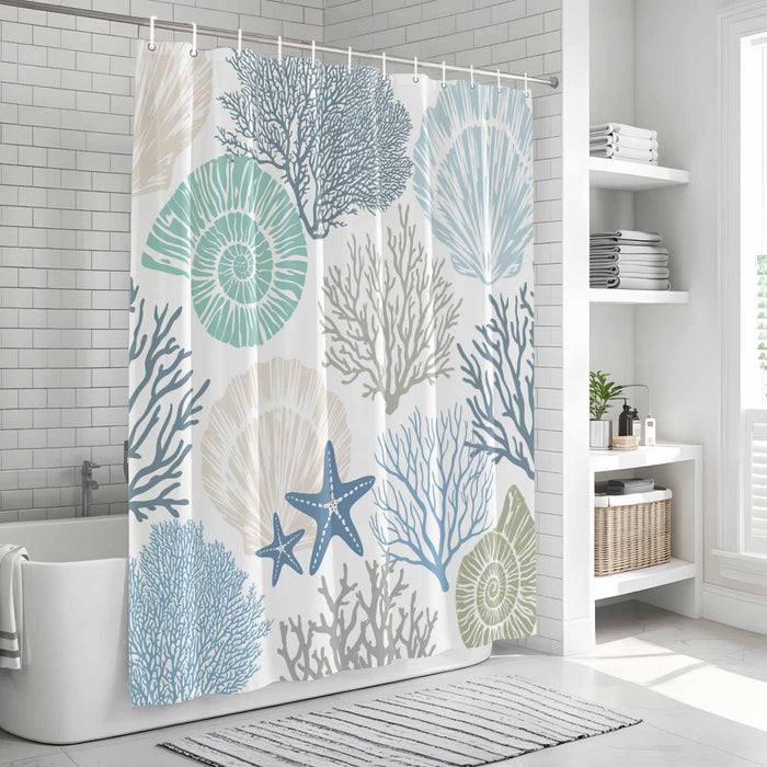 Bedliving Shower Curtain for Bathroom Starfish Blue Decorative Shower Curtains Set with 12 Hooks Coastal Ocean Coral Shell Bath Curtain Bedliving Waterproof Fabric 72x72 inch