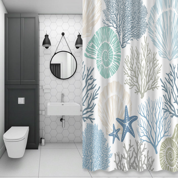 Bedliving Shower Curtain for Bathroom Starfish Blue Decorative Shower Curtains Set with 12 Hooks Coastal Ocean Coral Shell Bath Curtain Bedliving Waterproof Fabric 72x72 inch