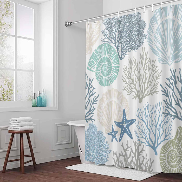 Bedliving Shower Curtain for Bathroom Starfish Blue Decorative Shower Curtains Set with 12 Hooks Coastal Ocean Coral Shell Bath Curtain Bedliving Waterproof Fabric 72x72 inch