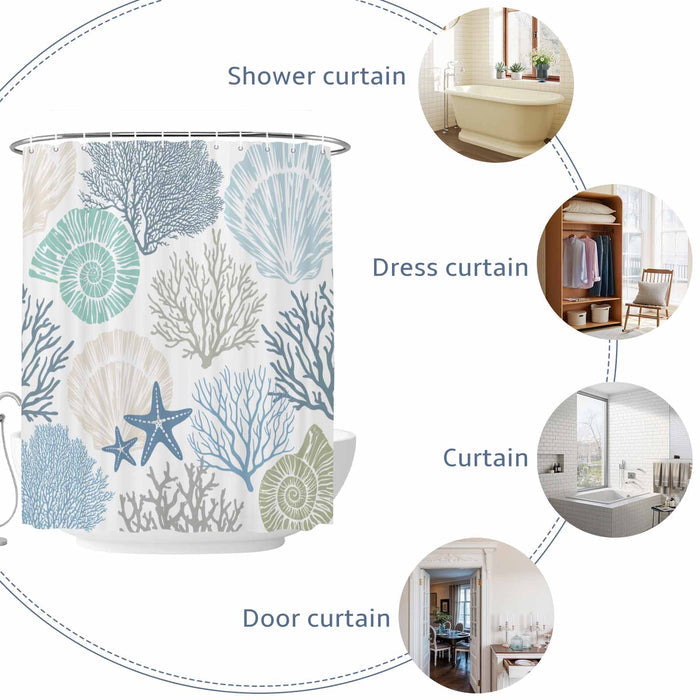 Bedliving Shower Curtain for Bathroom Starfish Blue Decorative Shower Curtains Set with 12 Hooks Coastal Ocean Coral Shell Bath Curtain Bedliving Waterproof Fabric 72x72 inch