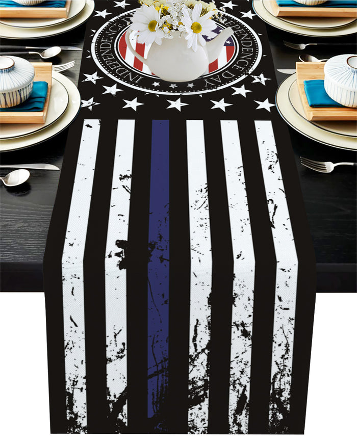 Black Retro Independence Day Flag Table Runner Place Mats - LeobonZone