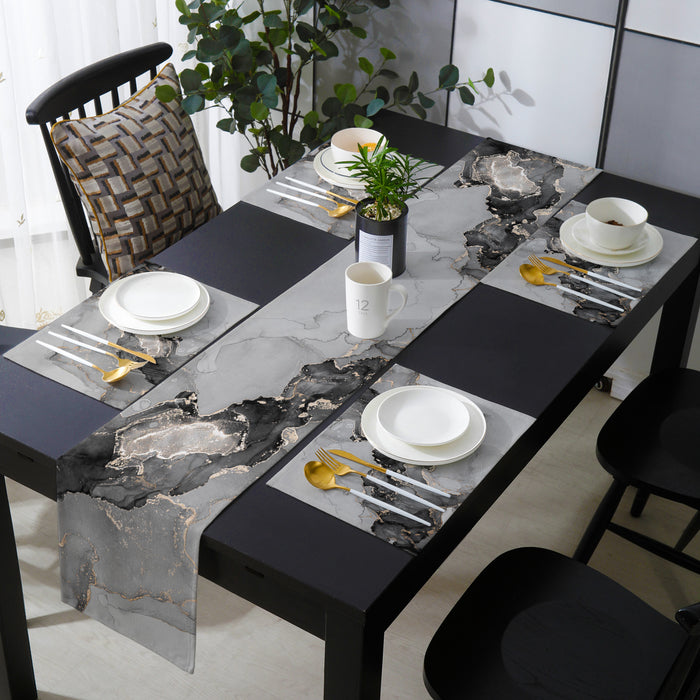 Black Watercolor Gradient Marble Texture Table Flag And Table Mat Suit - LeobonZone