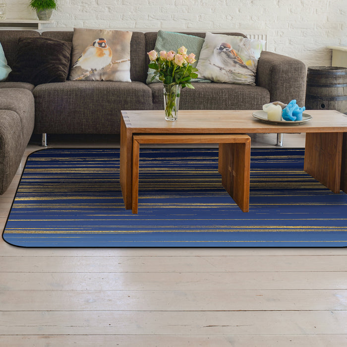 Blue Marbling yellow lines Sponge Rillet Rubber Rugs - LeobonZone
