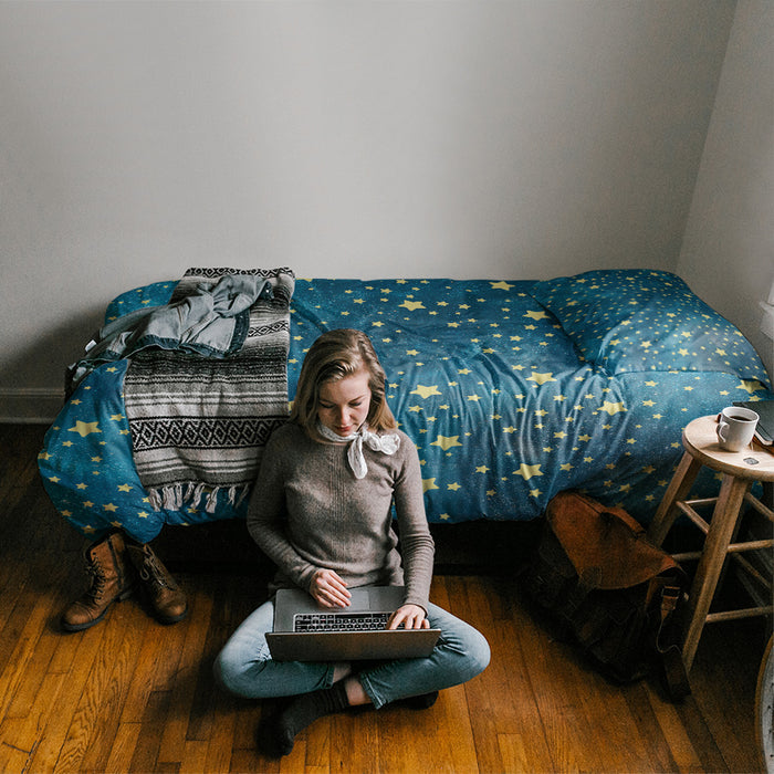 Bronze Beautiful Blue Stars comforter sets pillowcase - LeobonZone
