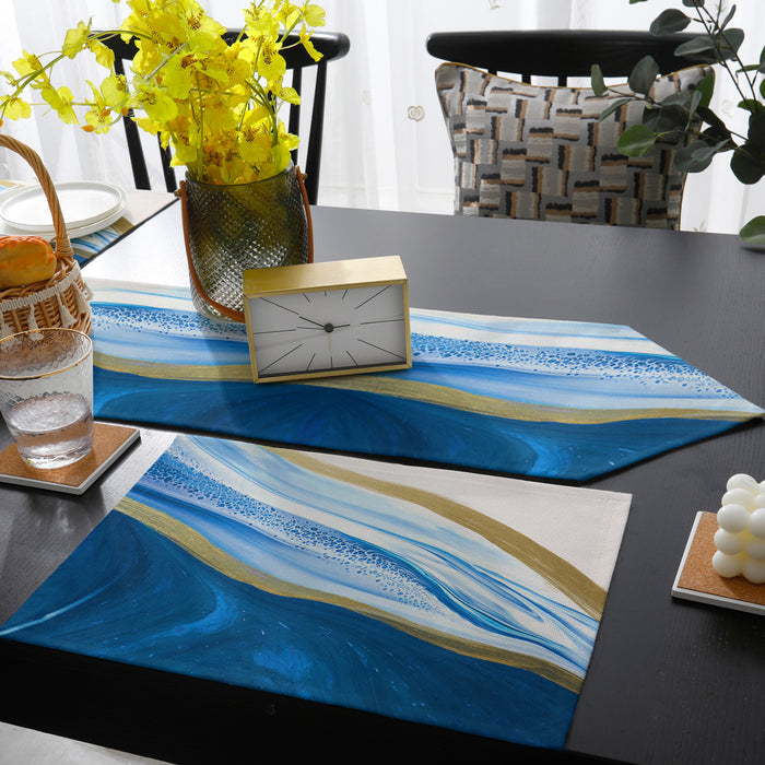 Deep Blue Watercolor Gradient Marble Texture Table Flag And Table Mat Suit Sharp angle - LeobonZone