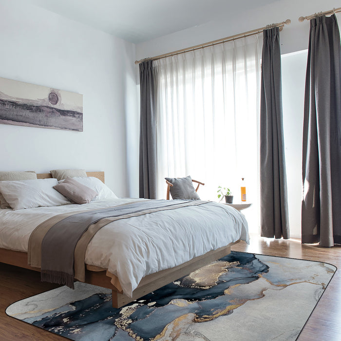 Grey Marble texture Golden line Sponge Rillet Rubber Rugs - LeobonZone