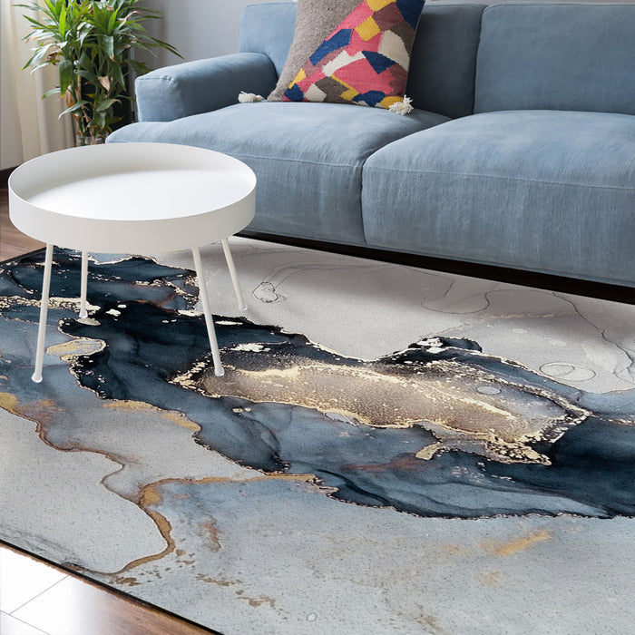 Grey Marble texture Golden line Sponge Rillet Rubber Rugs - LeobonZone