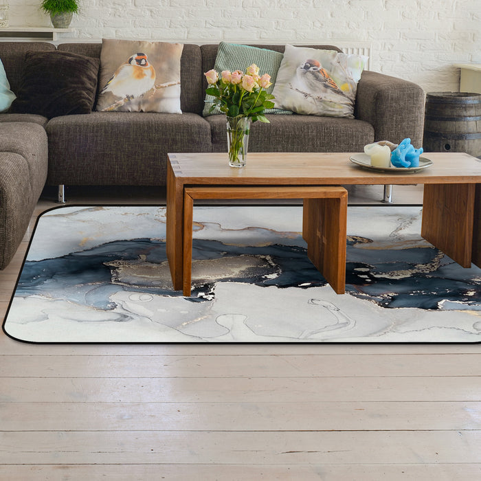 Grey Marble texture Golden line Sponge Rillet Rubber Rugs - LeobonZone