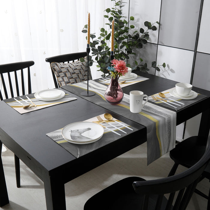 Grey Watercolor Gradient Marble Texture Table Flag And Table Mat Suit - LeobonZone