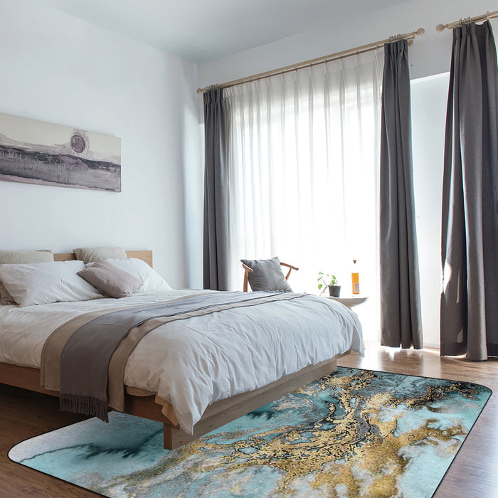 Marble texture Golden line Sponge Rillet Rubber Rugs - LeobonZone