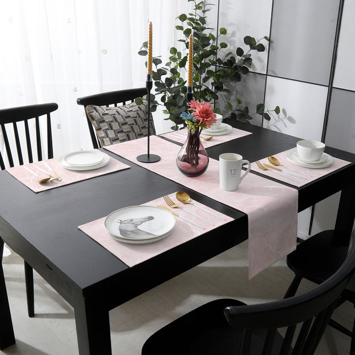 Pink Marble Granite Texture Table Flag And Table Mat Suit - LeobonZone