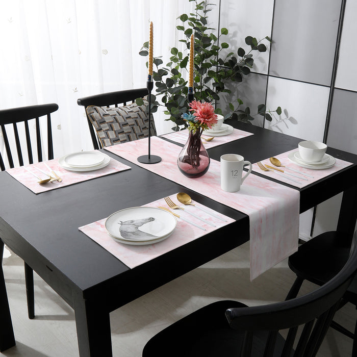 Pink Marble Texture Table Flag And Table Mat Suit - LeobonZone