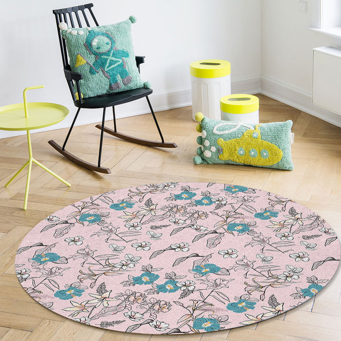 Pink Retro Flannel Circular Felt Rugs - LeobonZone