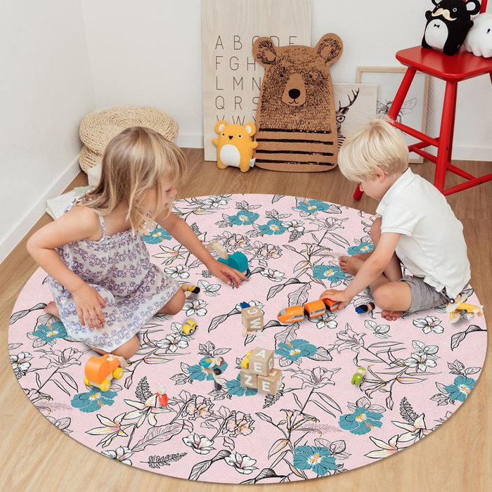 Pink Retro Flannel Circular Felt Rugs - LeobonZone