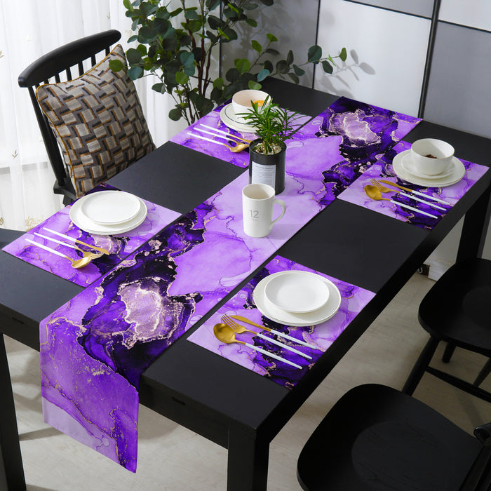Purple Marble Texture in Phnom Penh Table Flag And Table Mat Suit - LeobonZone