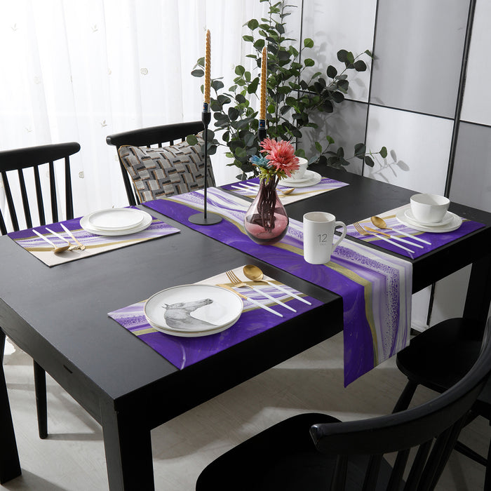 Purple Watercolor Gradient Marble Texture Table Flag And Table Mat Suit - LeobonZone