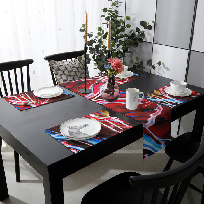 Red Oil painting marble texture Table Flag And Table Mat Suit - LeobonZone