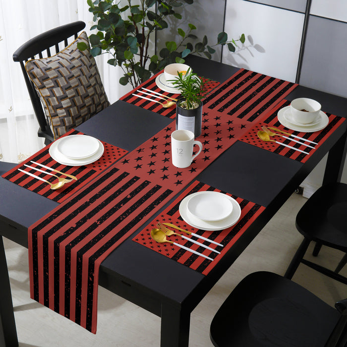 Red Retro American flag Independence Day Table Flag And Table Mat Suit - LeobonZone