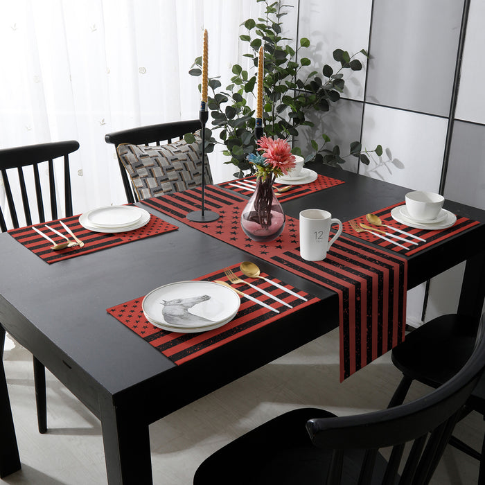 Red Retro American flag Independence Day Table Flag And Table Mat Suit - LeobonZone