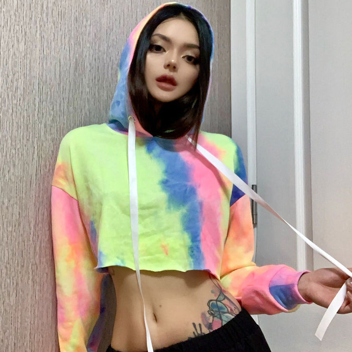 Sexy navel color drawstring hooded sweater fashion top - LeobonZone