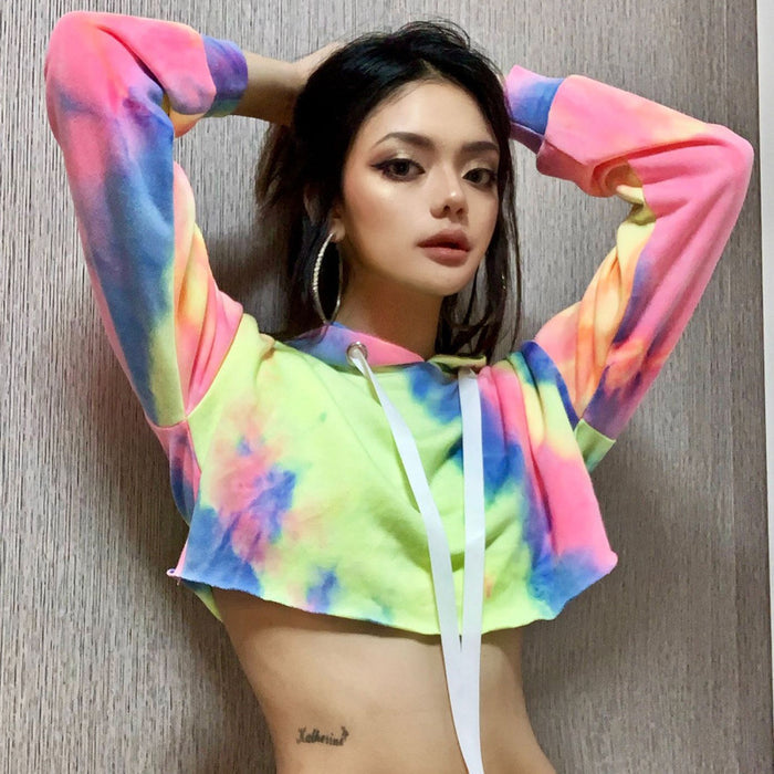 Sexy navel color drawstring hooded sweater fashion top - LeobonZone