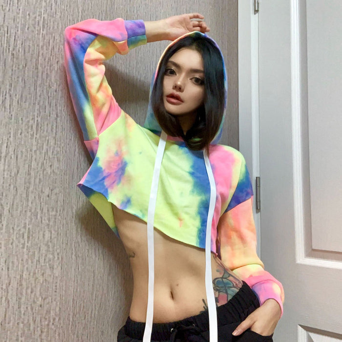 Sexy navel color drawstring hooded sweater fashion top - LeobonZone