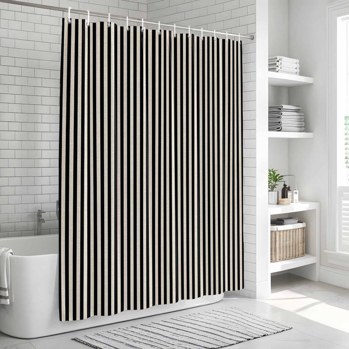 Shower Curtain for Bathroom Black Stripeds Decorative Shower Curtains Set with 12 Hooks Stripedd Bath Curtain Waterproof Fabric 72x72 inch