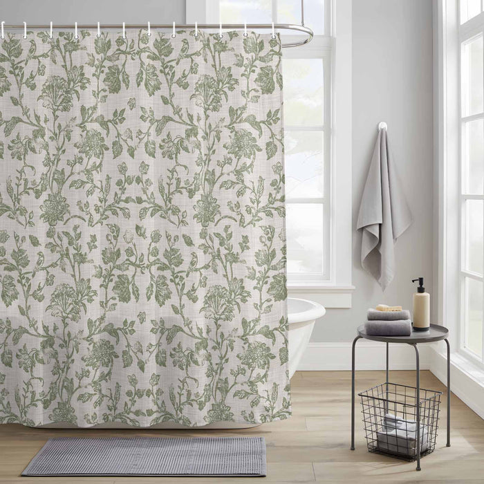 Shower Curtain for Bathroom Light Green Floral Decorative Shower Curtains Set with 12 Hooks Retro Farmhouse Botanical Leaf Branch Bath Curtain Waterproof Fabric 72x72 inch