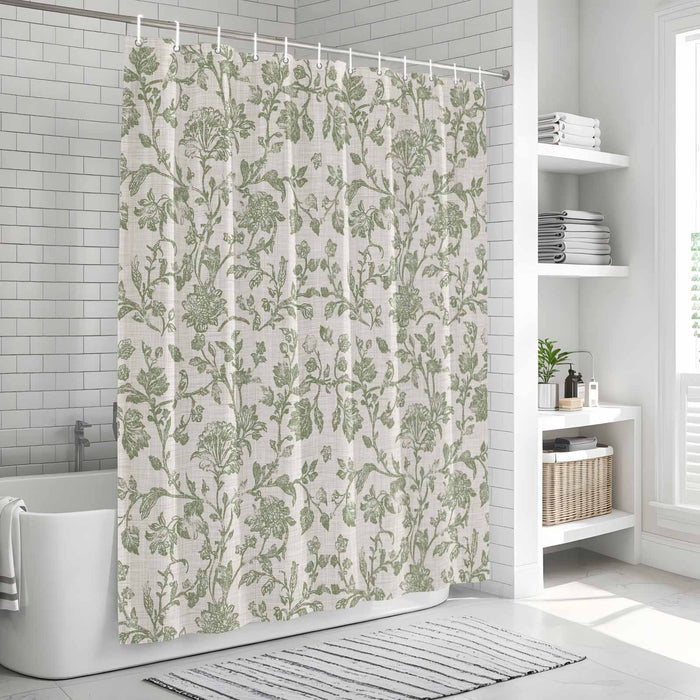 Shower Curtain for Bathroom Light Green Floral Decorative Shower Curtains Set with 12 Hooks Retro Farmhouse Botanical Leaf Branch Bath Curtain Waterproof Fabric 72x72 inch