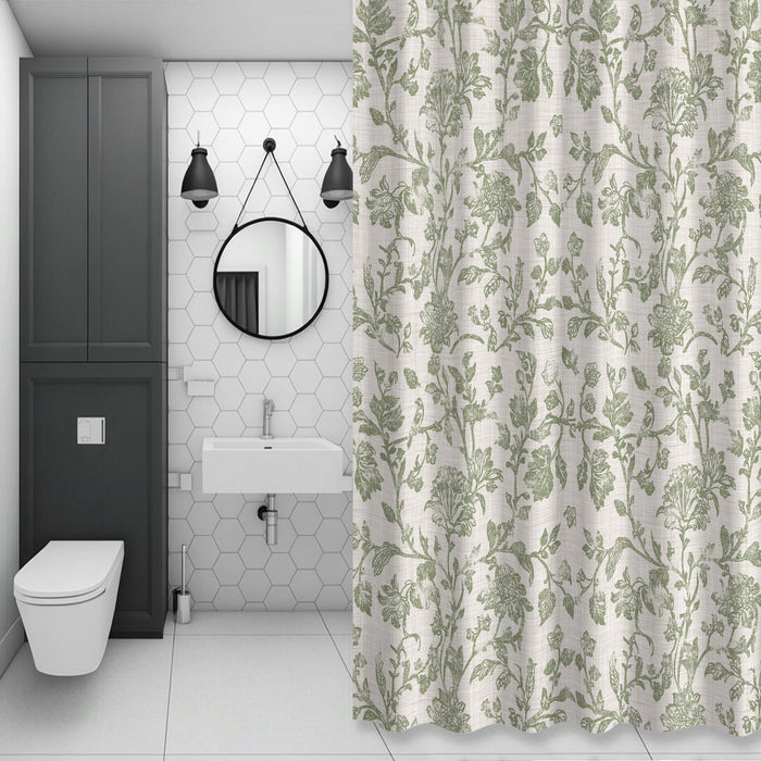 Shower Curtain for Bathroom Light Green Floral Decorative Shower Curtains Set with 12 Hooks Retro Farmhouse Botanical Leaf Branch Bath Curtain Waterproof Fabric 72x72 inch