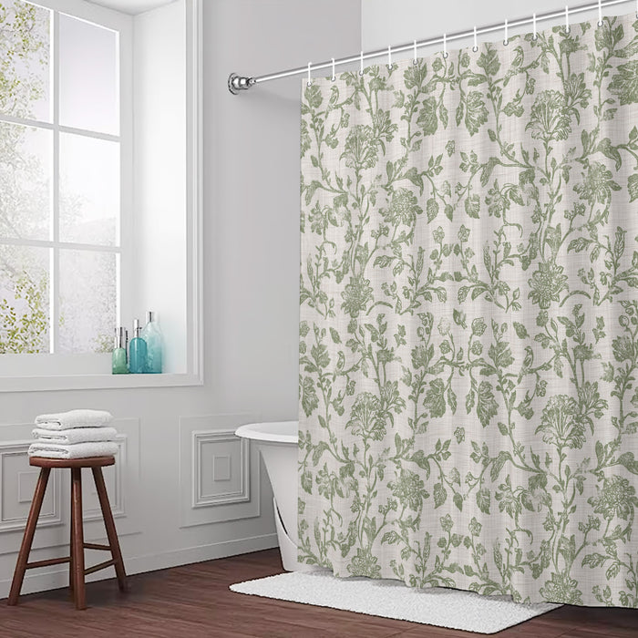 Shower Curtain for Bathroom Light Green Floral Decorative Shower Curtains Set with 12 Hooks Retro Farmhouse Botanical Leaf Branch Bath Curtain Waterproof Fabric 72x72 inch